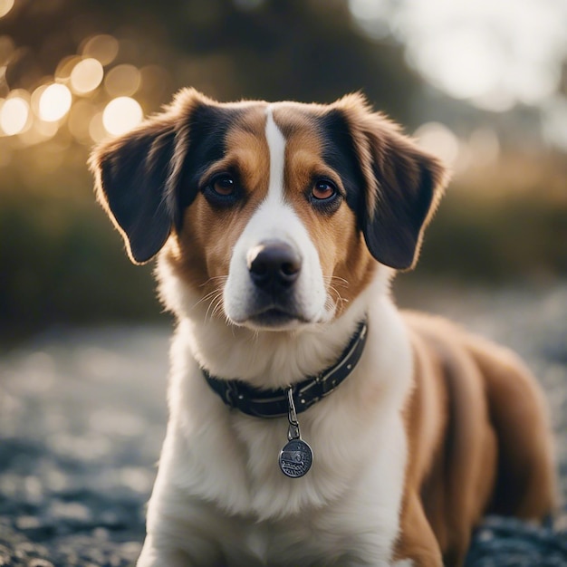 Lindo perro sobre fondo natural