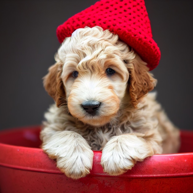 Lindo perro con sombrero de invierno