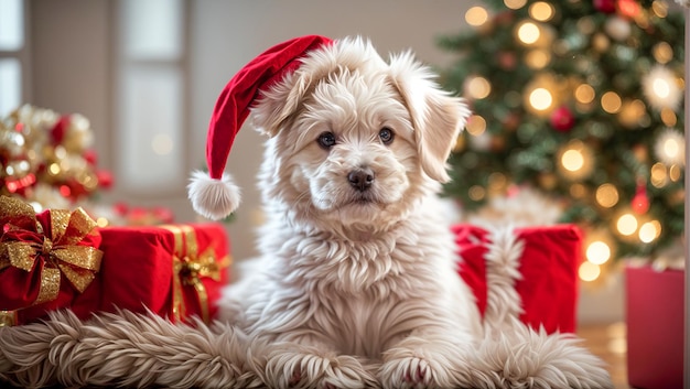 lindo perro con sombrero de santa