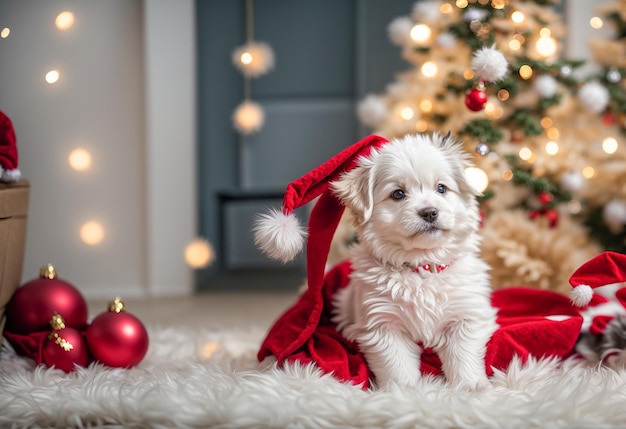 lindo perro con sombrero de santa