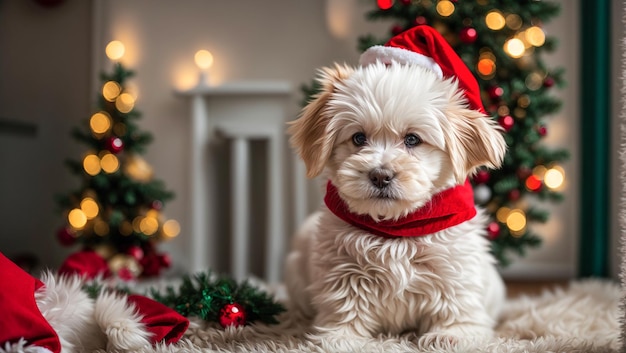 lindo perro con sombrero de santa