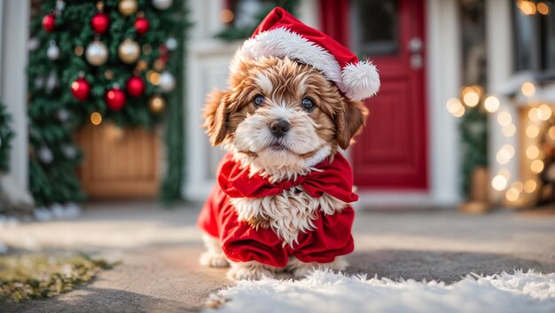 lindo perro con sombrero de santa