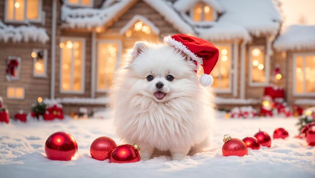 lindo perro con sombrero de santa