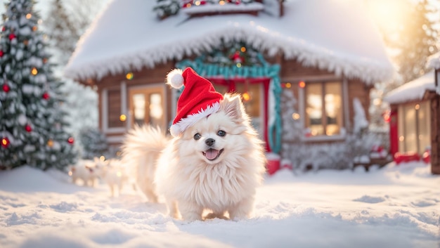 lindo perro con sombrero de santa