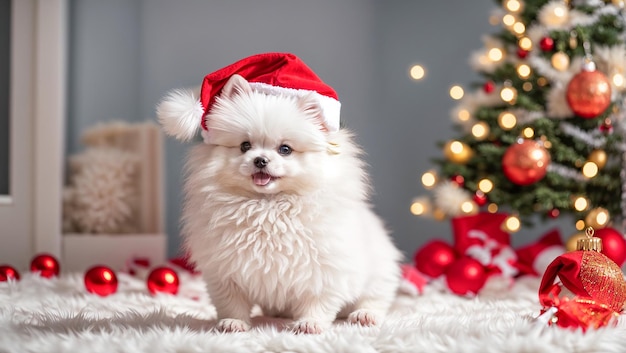 lindo perro con sombrero de santa