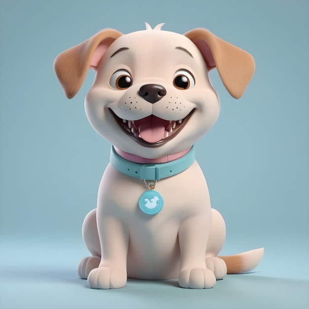 Foto lindo perro sonriente en 3d en color azul claro pastel bakcground