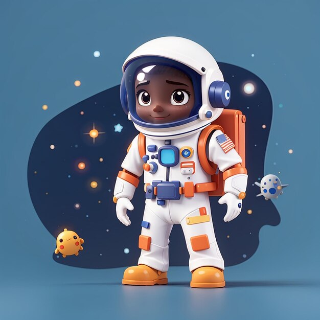 Lindo personaje de acción astronauta superhéroe de dibujos animados icono vectorial ilustración ciencia tecnología plana