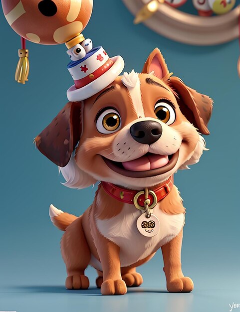 Foto un lindo personaje canino con estilo disney pixar celebrando el año nuevo.