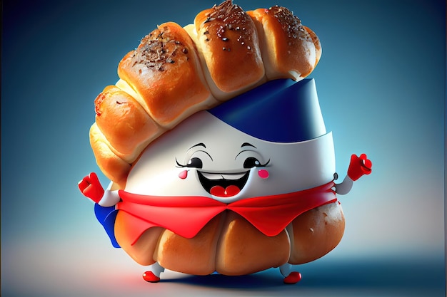 Lindo personaje de croissant sonriendo