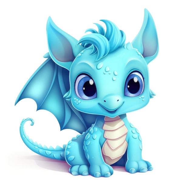 Lindo personaje de dibujos animados 3D dragón Ilustración en fondo blanco
