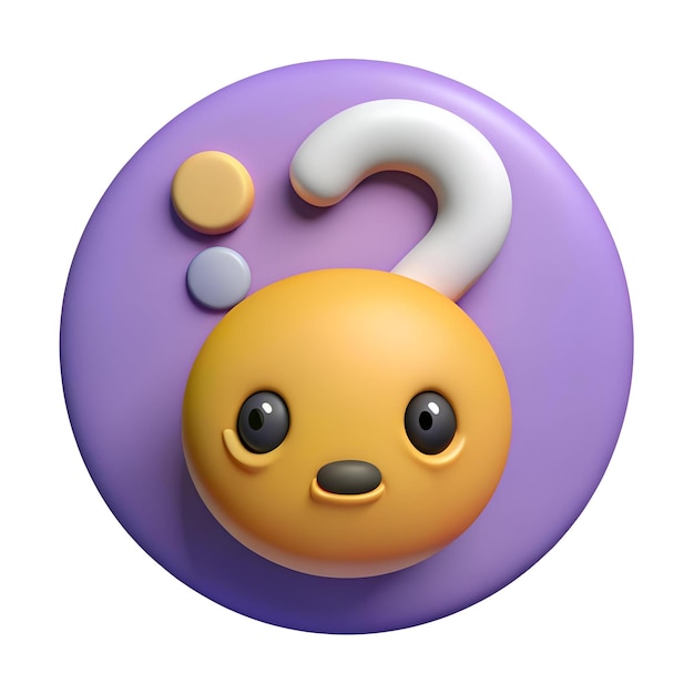 Lindo personaje de dibujos animados en 3D con una expresión confusa y un signo de interrogación por encima de su cabeza