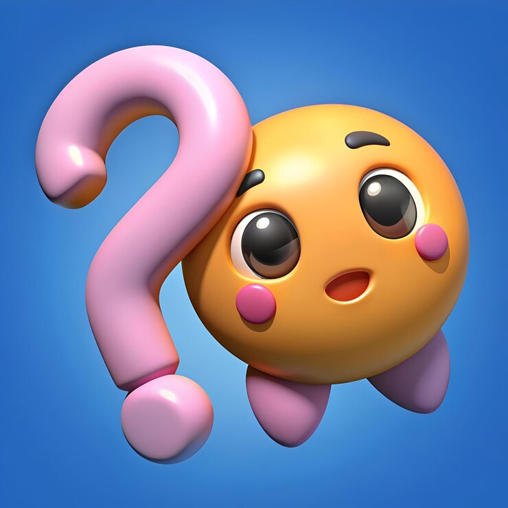 Foto lindo personaje de dibujos animados en 3d con ojos grandes y un signo de interrogación perfecto para libros, juegos y materiales educativos para niños