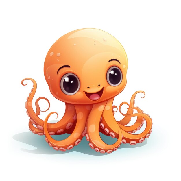 Lindo personaje de dibujos animados en 3D pulpo Ilustración en fondo blanco