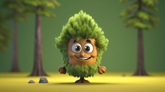 Un lindo personaje de dibujos animados del árbol pinus sylvestris Ai Generative