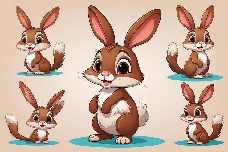 Foto lindo personaje de dibujos animados de conejo marrón