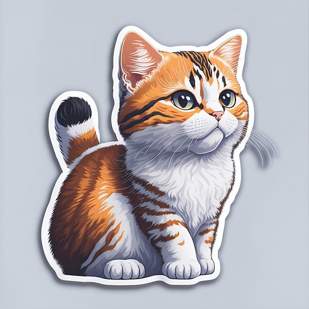 Lindo personaje de dibujos animados de la etiqueta engomada del gato