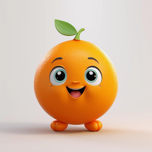 Lindo personaje de dibujos animados feliz de fruta naranja