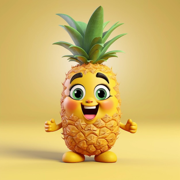 Lindo personaje de dibujos animados feliz de piña