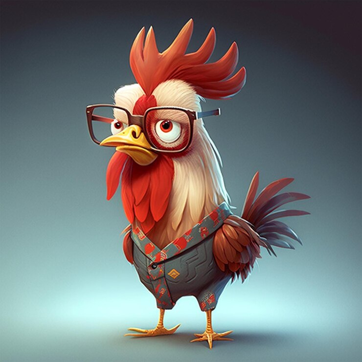 El lindo personaje de dibujos animados del gallo