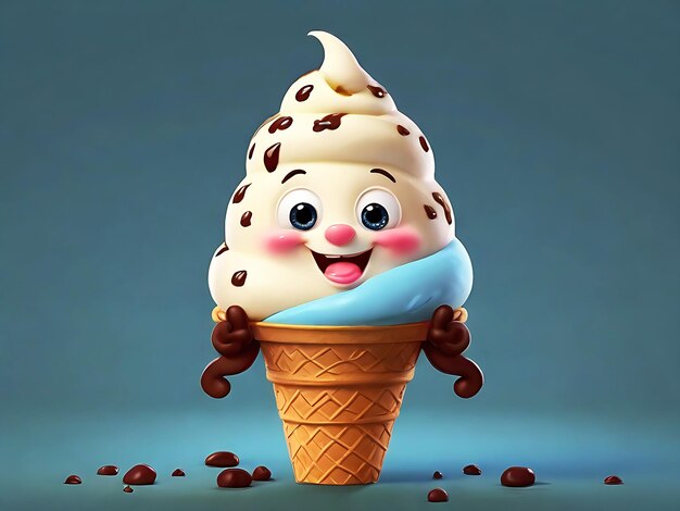 Lindo personaje de dibujos animados de helado generativo Ai