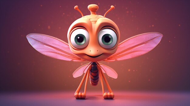 El lindo personaje de dibujos animados de libélula en 3D creado con IA generativa