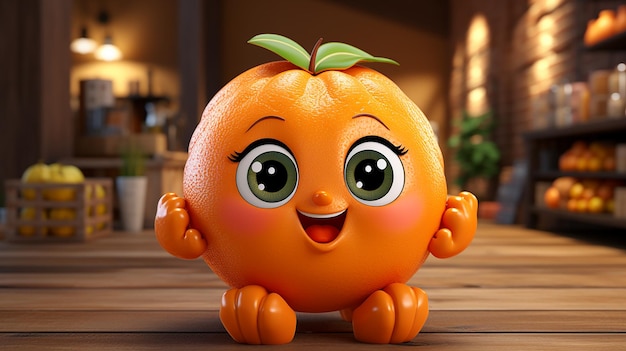 Foto lindo personaje de dibujos animados de mandarina creado con ia generativa