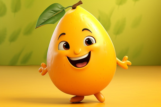 El lindo personaje de dibujos animados de mango en 3D