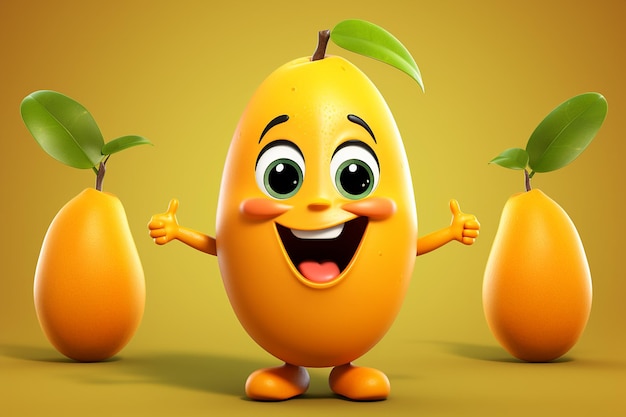 El lindo personaje de dibujos animados de mango en 3D