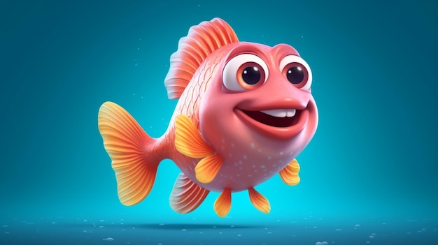 Un lindo personaje de dibujos animados de peces Ai Generative.