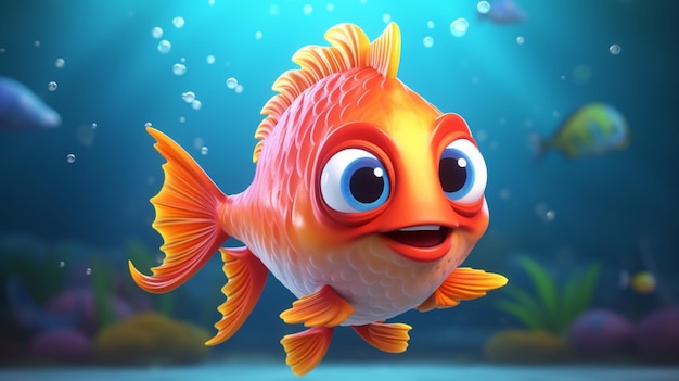 Un lindo personaje de dibujos animados de peces kusha Ai Generative