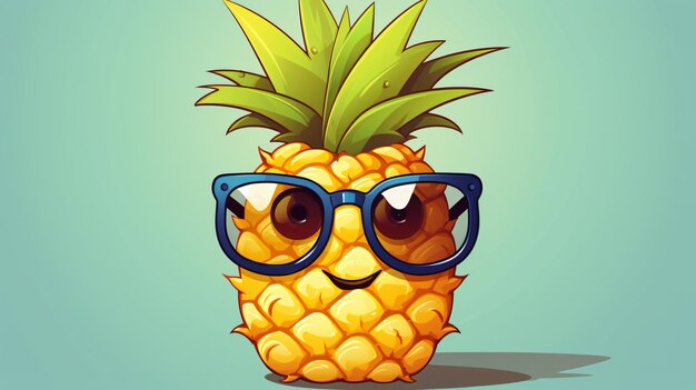 El lindo personaje de dibujos animados de piña con gafas de sol