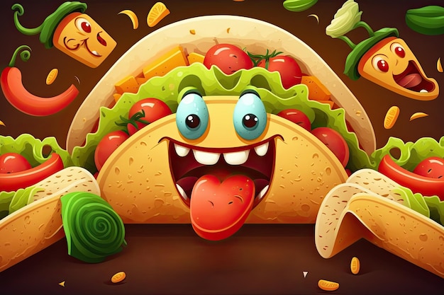 Lindo personaje de dibujos animados de tacos divertidos sonrientes