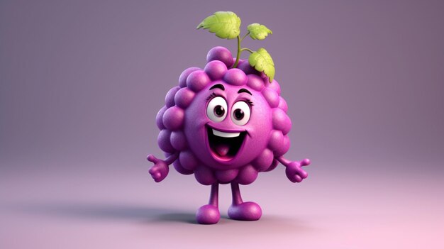 Un lindo personaje de dibujos animados de uvas y frutas Ai Generative