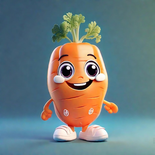 Lindo personaje de dibujos animados de zanahoria en 3D generado por IA