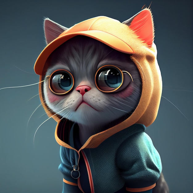 Lindo personaje de gato de dibujos animados IA generativa