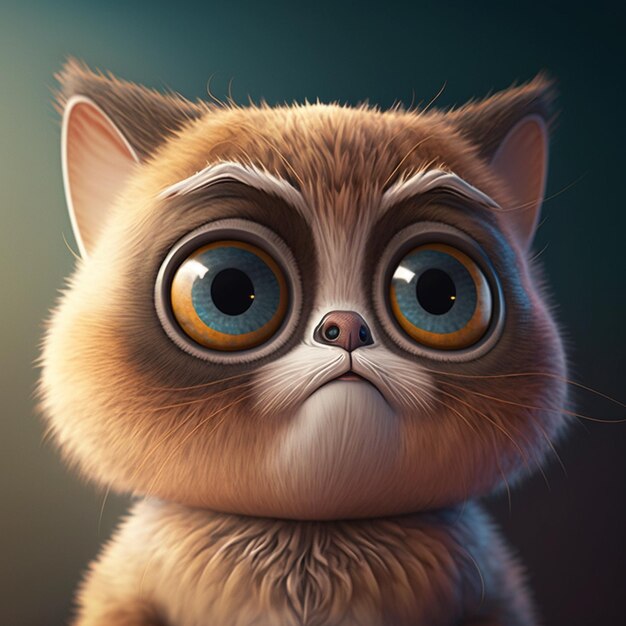 Lindo personaje de gato con ojos grandes.