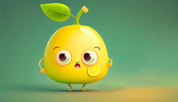 Lindo personaje de limón de dibujos animados IA generativa