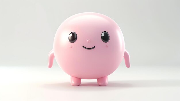 Lindo personaje de mancha rosa renderizado en 3D con una expresión feliz en su cara