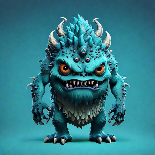 Un lindo personaje de monstruo de dibujos animados en 3D aislado en un fondo de color