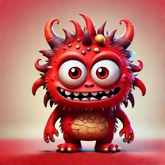 Un lindo personaje de monstruo de dibujos animados rojo en 3D aislado en un fondo de color