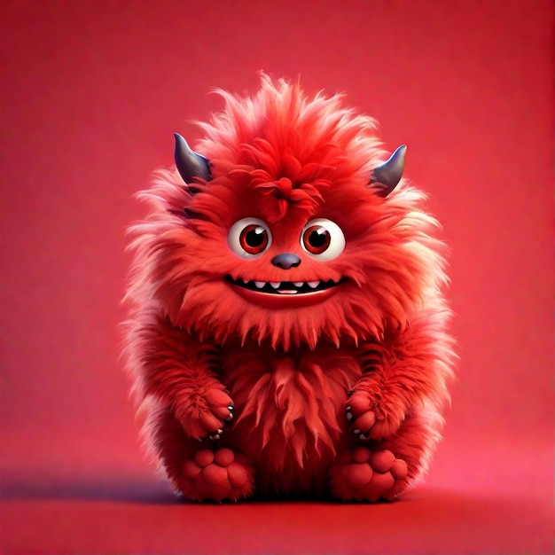 Un lindo personaje de monstruo de dibujos animados rojo 3D aislado en fondo de color