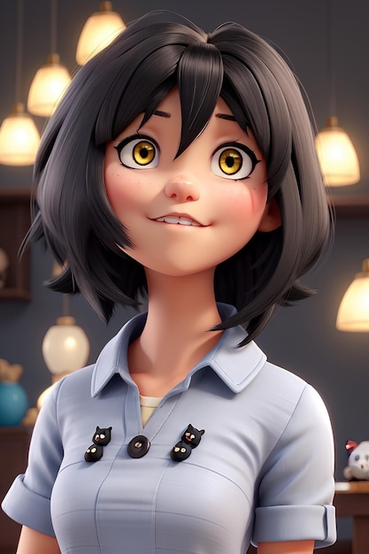 Un lindo personaje de niña en 3D Foto generada por Ai