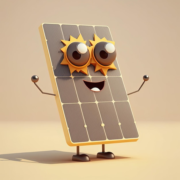 Foto el lindo personaje de los paneles solares de dibujos animados