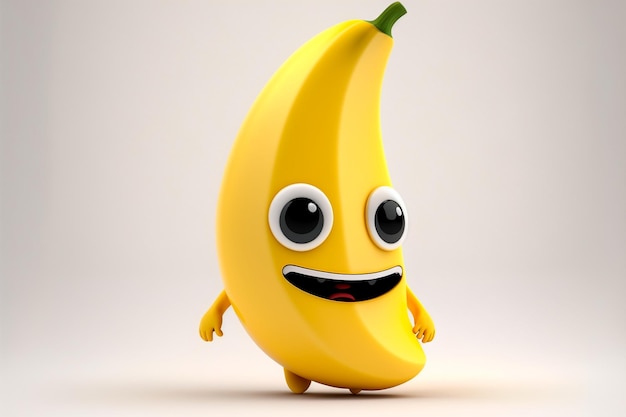 Lindo personaje de plátano sobre un fondo blanco IA generativa