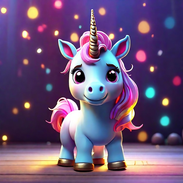 Foto un lindo personaje unicornio con luz colorida generada por la ia