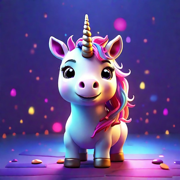 Un lindo personaje unicornio con luz colorida generada por la IA