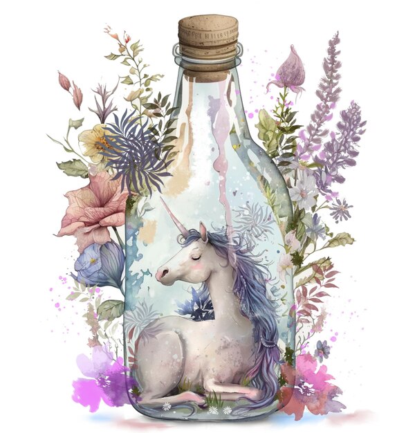 Foto lindo personaje de unicornio rosa con flores