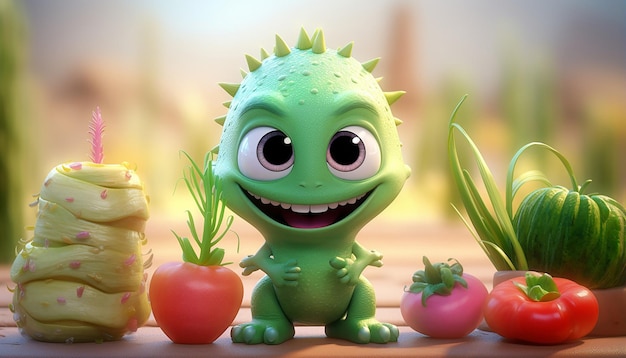 lindo personaje vegano de pixar 3d