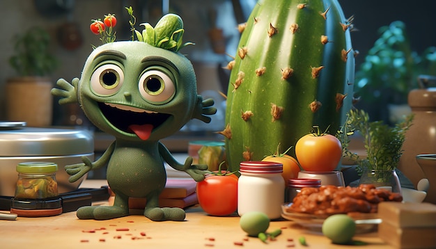 lindo personaje vegano de pixar 3d