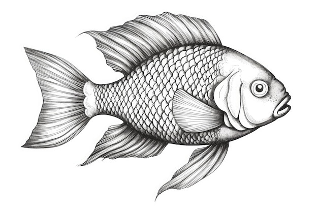 Lindo pez dibujo sobre fondo blanco generativo AI